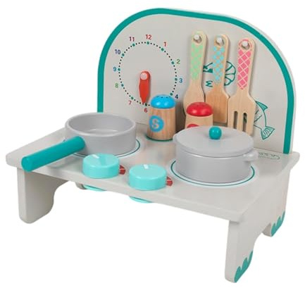 MagiDeal Kinderküche Spielset Kochherd Geburtstagsgeschenk Kindergarten DIY Modell Vorschule Realistisches Rollenspiel Holzspielküche, Blue Set A