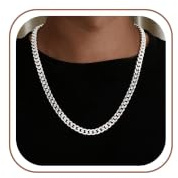 SLOONG 7MM Breit Sterling Silberkette Cuban Chain Herren Halskette 61CM