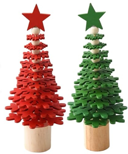 Jorzer Piccolo albero di Natale in legno 2 pezzi 8,1 x 18,5 cm mini per la casa mensola caminetto tavolo davanzale decorazione per feste