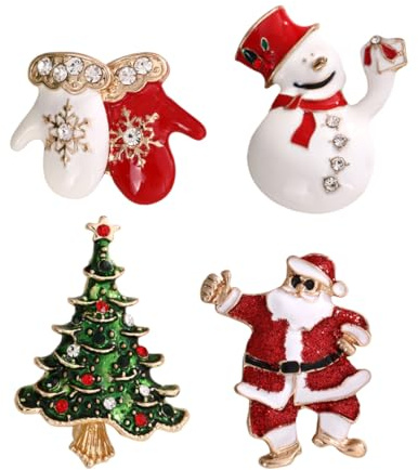 OIXYEY 4 Pièces Broches De Noël, Broches Décoratives De Noël, Broches En Strass, Décorations De Noël Pour Femmes Et Filles, Broches De Noël En Cristal Avec Paillettes Pour Vêtements Et Ornements