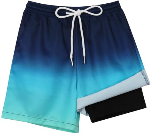 Hotfiary Boys Swimming Shorts with Anti Chafe Liner for 4-16 Years | Kids Teen Swim Trunks with Pockets, Quick Dry & Stretchy, Hawaiian Tropical Style, Perfect for Beach Pool Surfing Swimwear