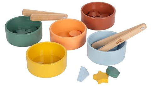 small Foot Montessori Sortierspiel mit Zange, aus FSC® 100%-zertifiziertem Holz, mit 5 farbigen Schalen, 15 Sortier-Elementen & 2 Holzzangen, Lernspielzeug für Kinder ab 1 Jahr, 12814