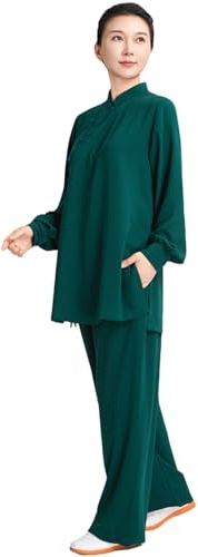 CHUIKUAJ Vêtements de Tai Chi, Ensemble Traditionnel Chinois pour Femmes, Uniforme de Kung Fu à Manches Longues, Tenue de Méditation Zen pour Arts Martiaux (Haut + Pantalon)