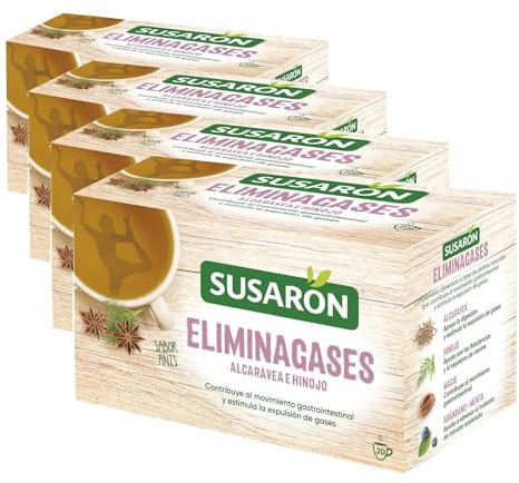 Susarón | Infusión Elimina Gases | Alcaravea e Hinojo | Sabor Anís | 20 bolsitas (Paquete de 4)