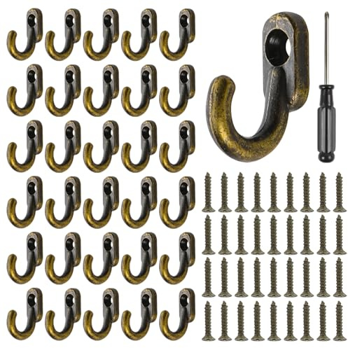 50Stk Haken für Schlüsselbrett 17x13mm Bronze Einzelhaken Wandhaken Vintage | Haken Antik Mit Kreuzschlitzschraubendreher Haken Schlüsselhaken Vintage Bronze Mini Eisen-Hakens fur Schlüssel Schmuck