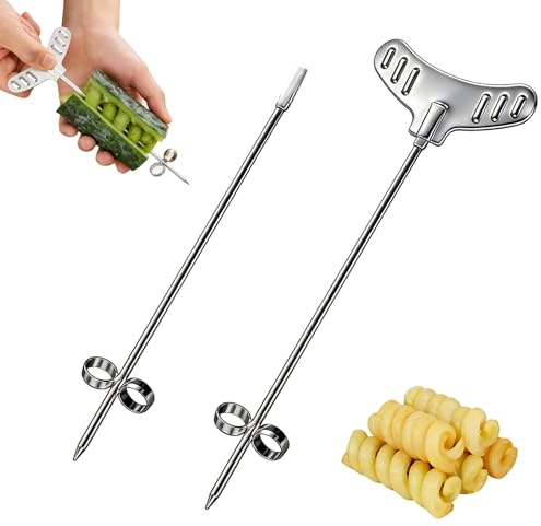 ZFRITP 2pcs / Set Coupe Pomme De Terre Spirale, Tige De Légumes en Acier Inoxydable pour Spirale PE Manuel Pomme De Terre Carotte Concombre Sculpture Rouleau Ing Éplucheur Tortillon