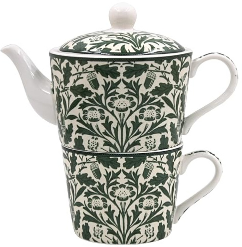 The Leonardo Collection Wm. Morris Acorn Tea for One Cup 250ml & Pot 400ml | Tea for one set, fine china, cup and pot