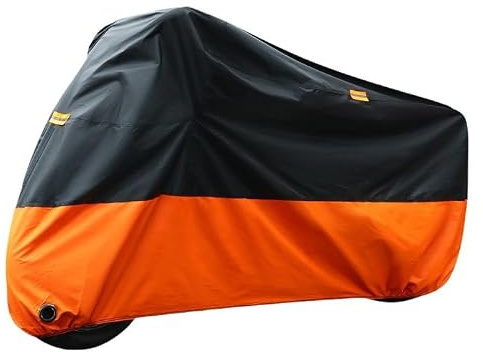 Motorbike Cover Waterproof with Windproof Straps & Lock Hole – Heavy Duty Motorcycle Cover, Reflective Strips, All Weather Rain UV Dust Protection for Scooter Moped Street Bike, 265*105*125CM,XXXL