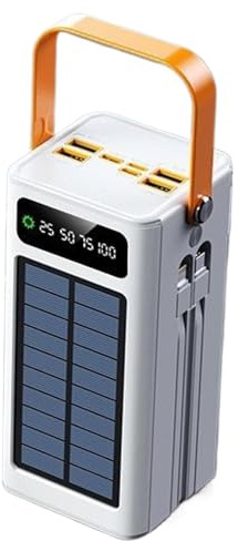 Batterie Externe Solaire 120W - Charge Rapide 50000mAh | Chargeur Portable avec Câbles Intégrés | 4 Sorties, Lampe Torche LED et Design Étanche pour Camping Extérieur Survie