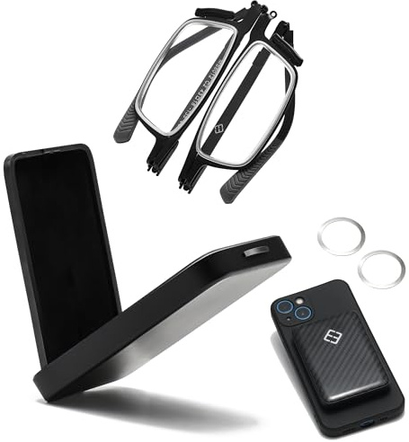 Hubeye Klappbare Metall Lesebrille Unisex Magnetisch mit Metall Etui Anti Blaulicht Kompakt Tragbar Lesebrille Haftet am Handy für Büro Haus Reisen