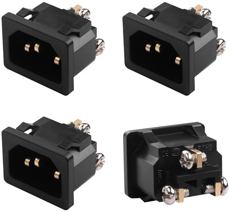 JSADZKJ IEC 320 C14 Panel-Mount Socket, 10A 250V AC 3-Pin Male Power Input Connector, Snap-in C14 Power Plug, Suitable for Computers, Monitors, Printers, and DIY Repairs/Replacements (4-Pack)