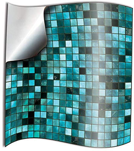 Fliesenaufkleber für Bad und Küche Mosaik Wandfliese Aufkleber für 15x15cm Fliesen Deko Fliesenfolie für Bad u. Küche (Türkis, 15cm 24 stück)
