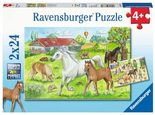 Ravensburger Puzzle Auf dem Pferdehof - 2x24 Teile Puzzle ab 4 Jahre | 2x24 Teile Puzzle, Kinderpuzzle ab 4 Jahre, Ravensburger Qualität