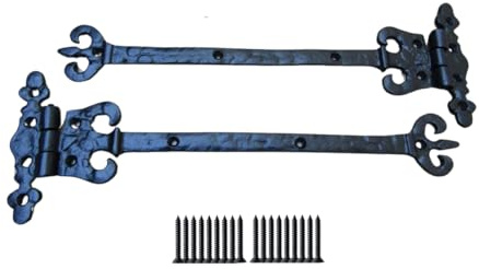 S & S International Cast Iron Coronet T Tee Hinges 12 | Black Antique | Pair | Gates Barn Doors Garden Gate Shed Cabinets Cupboards