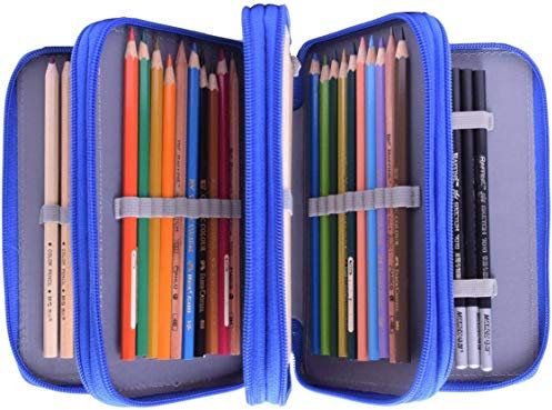 IPENNY Super Große Federmappe mit Reißverschluss Oxford Federmäppchen 72 Slots Stiftemappe Schüleretui Schlamperbox für Buntstifte Bleistifte （ohne Bleistift）