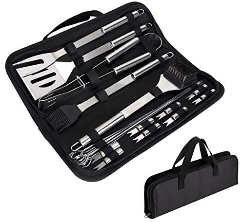 Nasjac Barbecue Grill Tools Set, 20 Piece Stainless Steel BBQ Accessories with Storage Bag Men Women Outdoor Grilling Kit Barbecue Grill Utensils for Camping Party and Picnic