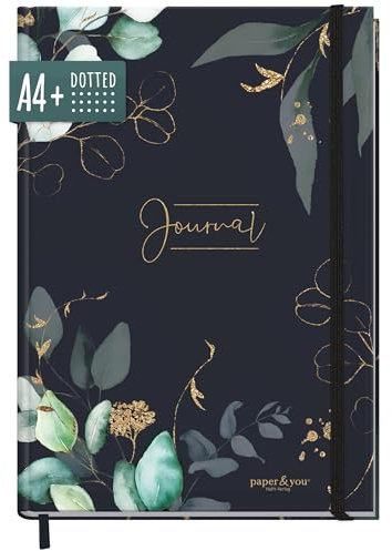 paper&you® Dotted Journal A4+ mit Gummiband Mondscheinblüten 156 Seiten, Notizbuch gepunktet, Skizzenbuch, Tagebuch - nachhaltig & klimafreundlich