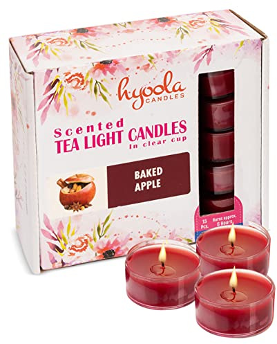 HYOOLA Scented Tealight Candles - Clear Cup - Baked Apple Tealight Candles Scented - 6 Hour Burn Time - 15 Pack - European Made