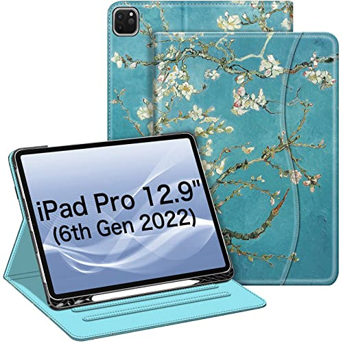 FINTIE Schutzhülle kompatibel mit iPad Pro 12,9 Zoll (2022/2021/2020/2018, 6. / 5. / 4. / 3. Generation), Multi-Winkel-Smart-Ständer, mit Stifthalter und Tasche, automatischer Schlaf-/Wachmodus, Blüte