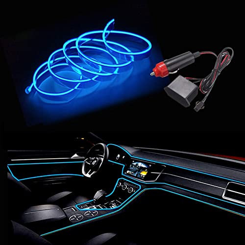 Balabaxer Blau EL Wires Car Kit，5M Flexible Neon EL Draht für Autos DC 12V Neonatmosphäre Glühendes Elektrolumineszenzlicht Glühendes Neonlicht