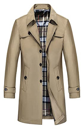 GUOCU Herr en rad trenchcoat business fritid lätt jacka övergångskappa med knappslå smal passform lång business trenchcoat vinter rock vindjacka fleece fodrad kappa reverskrage, Kaki A, XL/XXL