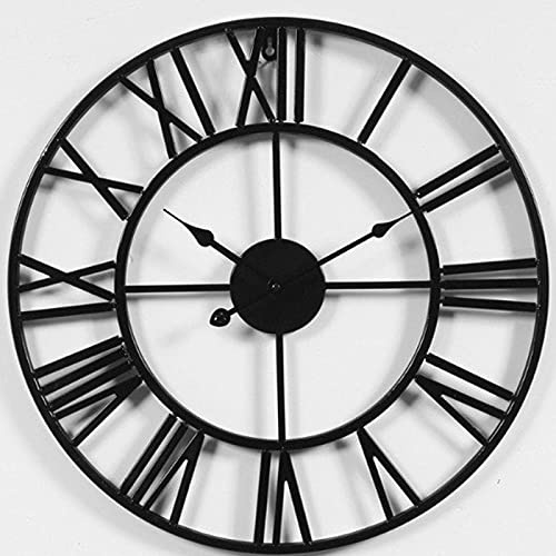 SBTXHJWCGLD Orologio da Parete Grande Vintage in Metallo Rotondo, Silenzioso, Senza ticchettio, a Batteria, con Numeri Romani, per casa, Ufficio, Interno, Esterno, Orologio da Giardino, 60 cm,