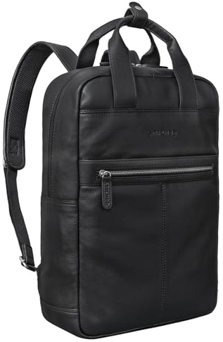 STILORD Bryn Leder Rucksack mit Laptopfach XL Business Rucksack Herren Damen Lederrucksack Groß für 16 Zoll MacBook Trolley Aufsteckbar Vintage Echt Leder Farbe:schwarz