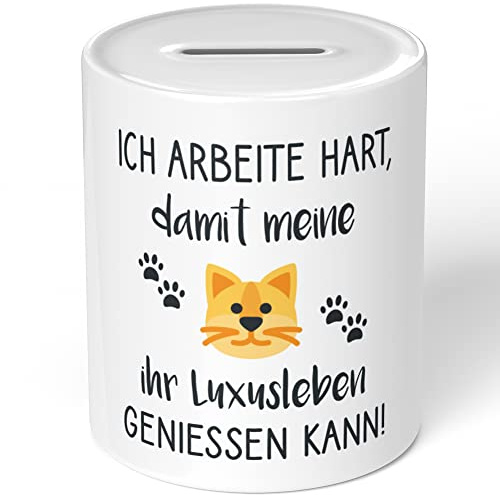 JUNIWORDS Spardose Sparbüchse, Ich arbeite hart, damit Meine Katze Ihr Luxusleben genießen kann! (1004382)