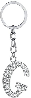 Homxi Schlüsselanhänger mit Gravur Edelstahl,Buchstabe G mit Zirkonia Schlüsselbund Silber