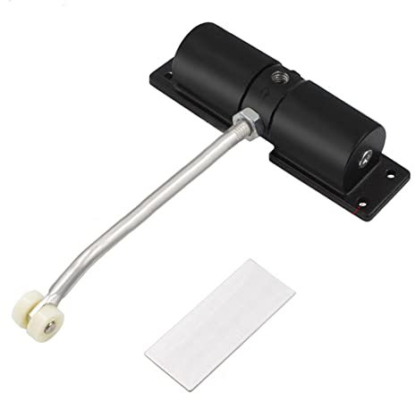 Safety Spring Loaded Door Closer, Aluminum Alloy Adjustable Spring Door Closer Automatic Gate Closer, Convert Hinged Door to Self-Closing Door, 1/2 Hour Fire Rating, Surface Mounted, Black