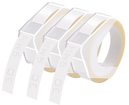 Cruxer Embossing Tape Replacement for Dymo Omega Label Tape Self-Adhesive Dymo Embossing Tape, 9mm x 3m White on Clear Vinyl Labels for DYMO Omega Junior Embossing Label Makers,4 Pack