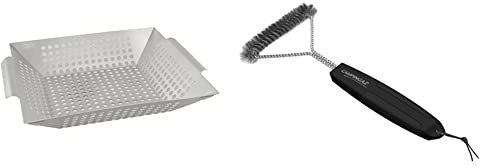 Campingaz 2000014573 Gemüsekorb Premium aus Edelstahl Antihaftbeschichtet, Silber (31 x 30,5 x 6 cm) Grillbürste, dreieckige Grill Bürste aus Edelstahl, Grillzubehör, extra Langer Stiel