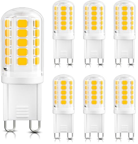 DiCUNO G9 LED Bulb, 3000K Warm White, LED G9 Light Bulbs 4W, Equivalent to 40W Halogen, Non-dimmable, 400 LM, T4 Bi-pin Base Replacement for Chandelier Light, Home Lighting, 6 Pack