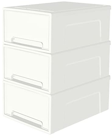 Cetomo 50L*3 Tiroirs de Rangement en Plastique, Organisateurs de Bureau, Tour de Rangement pour Fournitures, Dortoir et Cosmétiques, Superposable, Durable, PP, Sans BPA, Blanc, 50L - Lot de 3