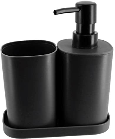 Tienda Eurasia Set da bagno – Set di 3 accessori da bagno: dispenser, portasapone, portaspazzolino, nero, polipropilene, moderno