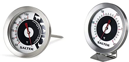 Salter 512 SSCR Analogue Meat Thermometer, Temp Range 50 °C - 100 °C & 513 SSCR Oven Thermometer, Maintain Optimum Temperature, Range 50 °C - 300 °Csalter