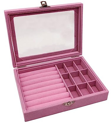 Colorsheng Schmuckkästchen aus Samt-Glas, für Ringe, Ohrringe, Ringhalter, Rosa