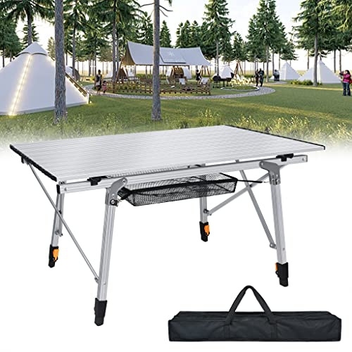 XMTECH Alu Campingtisch Klappbar Camping Tisch Camping Klapptisch Falttisch Picknicktisch Reisetisch Höhenverstellbar mit Aufbewahrungsbeutel und Tragetasche, 90 x 51.5 x 68 cm, Silber