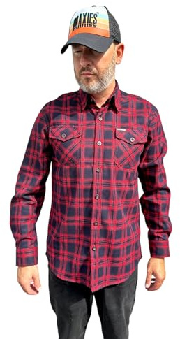 Flanellskjorta för män - Långärmad - Pläd - Röd och svart - Lumberjack - XXL