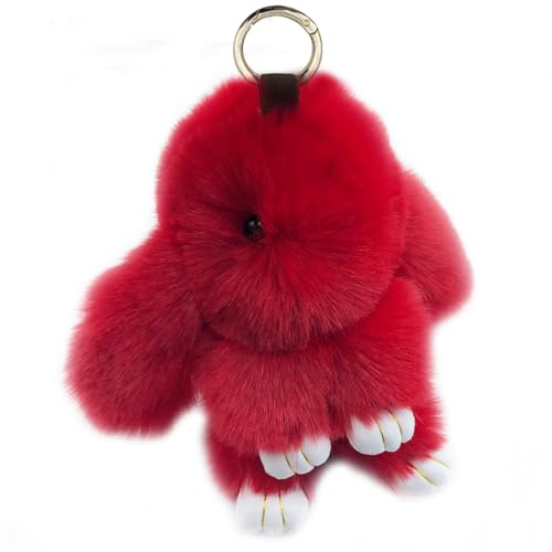 Xsclpomddy Porte-clés lapin mignon Rex en fausse fourrure pompon porte-clés voiture sac à main joli porte-clés breloque anneau