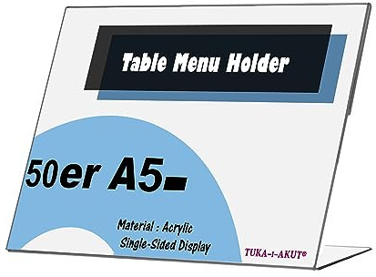 TUKA 50X A5 Quer Acryl Anzeige-Ständer Plakataufsteller, Tischaufsteller Schräg L-Ständer, Prospektständer Werbeaufsteller Flyer-Display Speisekartenhalter aus 2,5mm Acryl Glaskla, TKD8201-A5-50x