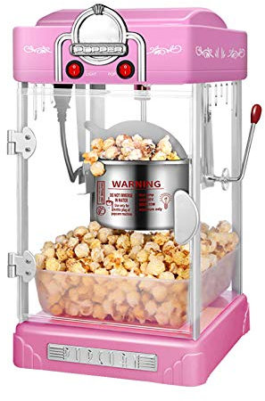 Retro Popcorn Maker, Hot Air Popcorn Machine, Low-Calorie & Fat-Free, For Movie Nights/Sleepovers/Kids Parties, Home/Commercial Use,Pink