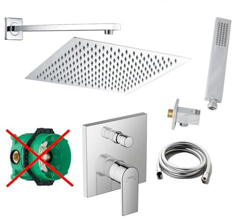 vanvilla Duschsystem Unterputz mit Duscharmatur Hansgrohe poliert HG32-ob | Duscharmatur von Hansgrohe Vernis Shape Einhebelmischer und vanvilla Regendusche Duschkopf eckig, Dusch-SET poliert