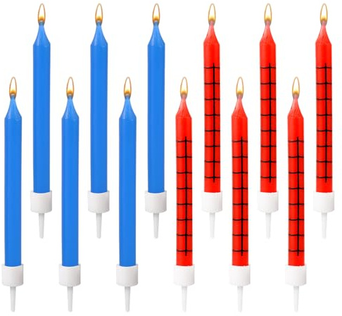 12pcs Spider Candles Spider Web Birthday Candles for Cake Decoration | Spider Themed Birthday Party Decoration (Red, Blue)