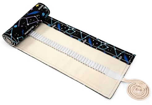 Newellsail Stifterolle 72 Löcher Leinwand Rollmäppchen Tragbar Buntstifte Wrap Federmäppchen für Studenten, Künstler, Maler (Nachthimmel-Stil)
