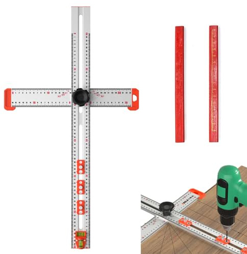 Regla Cuadrada En T De Posicionamiento De Taladro 4 En 1 - Ángulo De Alta Precisión De 60 Cm Con Medición Deslizante Ajustable