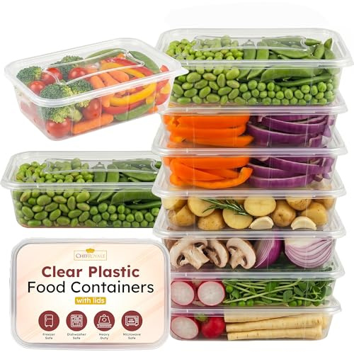 CHEF ROYALE 10x 750ml Food Storage Container with Lids Plastic Food Prep Takeaway Container with Airtight Lids Microwave, Freezer & Dishwasher Safe Ideal for Takeaway Recyclable (10, 750ml)