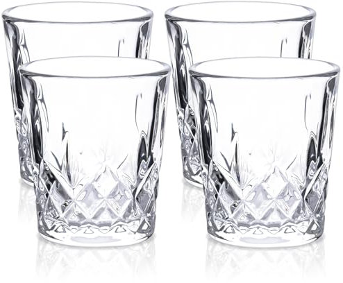 Raisaplin Whiskey Glasses Set of 4, 50ml/ 2oz Crystal Old Fashioned Heavy Freezable Rocks Barware Scotch Bourbon Whiskey Tumblers Snifter for Cocktail Drinks Rum Cognac Vodka Liquor Bar Gifts
