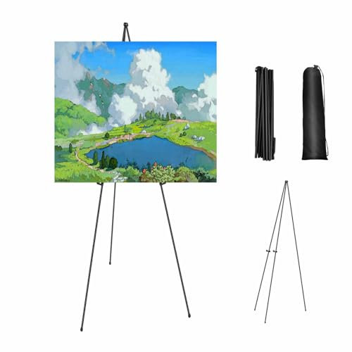 Staffelei Set, Willkommensschild Hochzeit, Staffeleien, Künstlerbedarf, Einstellbare Easy Folding Art Poster Metall Stand, Instant Stativ Klappbar Tragbare Boden Staffelei, mit Tasche (Schwarz)