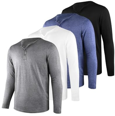 Liloak Mens Long Sleeved Henley T Shirts Pack, Casual Tops for Men with Button Placket, Lightweight Layering Shirts for Holiday Work Weekend